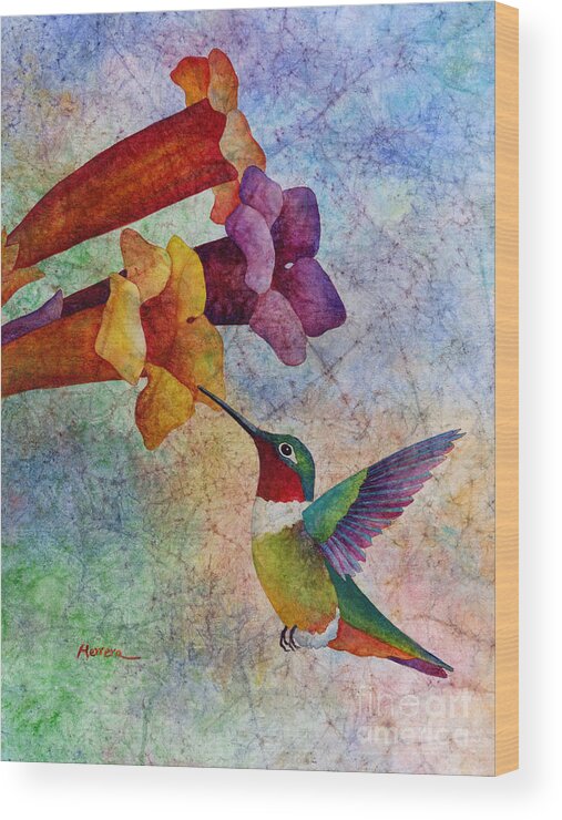 Hummingbird Wood Print featuring the painting Hummer Time by Hailey E Herrera