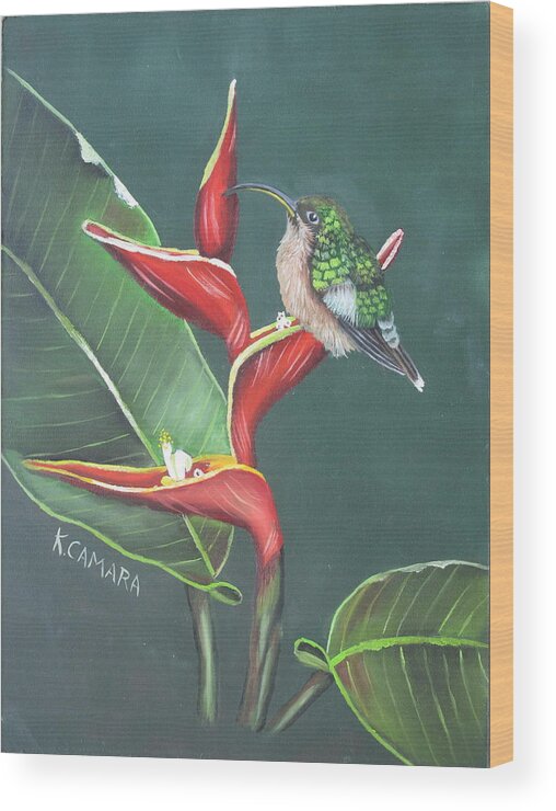 Landscape Wood Print featuring the painting Hummingbird by Kathie Camara