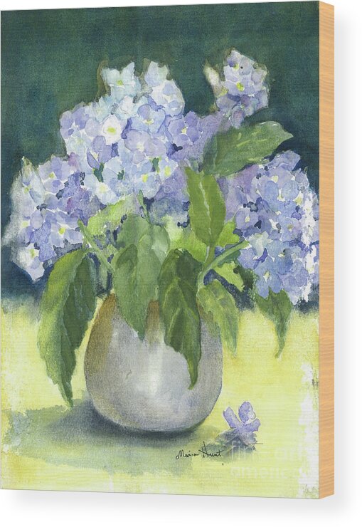  Wood Print featuring the painting Hydrangeas in the Light by Maria Hunt