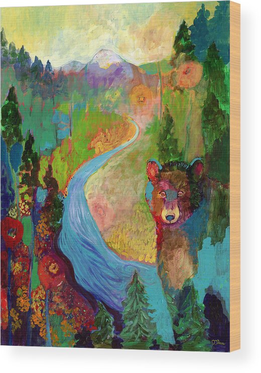 Bear Wood Print featuring the painting I Am The Mountain Stream by Jennifer Lommers