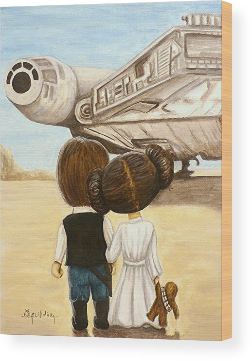 Star Wars Wood Print featuring the painting I love you   I know by Al Molina