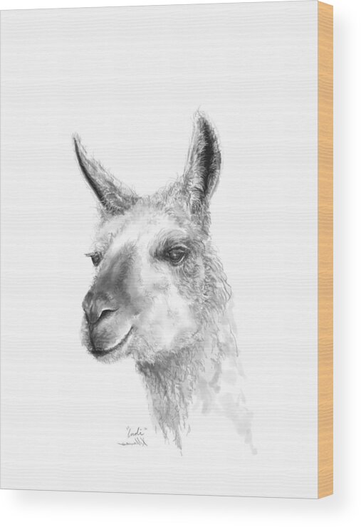 Llama Art Wood Print featuring the drawing Indi by Kristin Llamas
