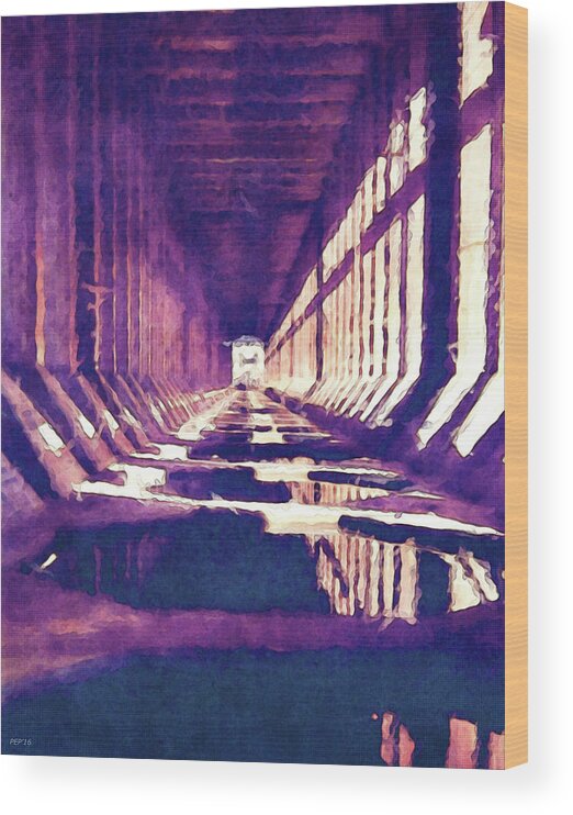 Structure Wood Print featuring the digital art Inside of An Iron Ore Dock by Phil Perkins