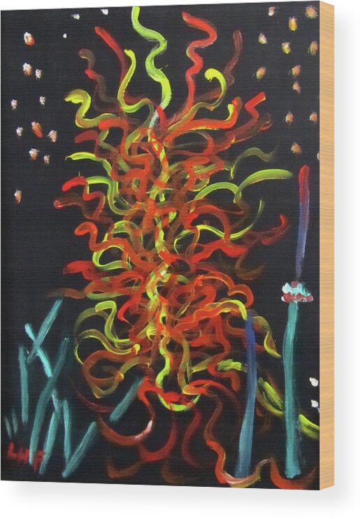 Abstract Wood Print featuring the painting Inspired by Chihuly by Linda Feinberg