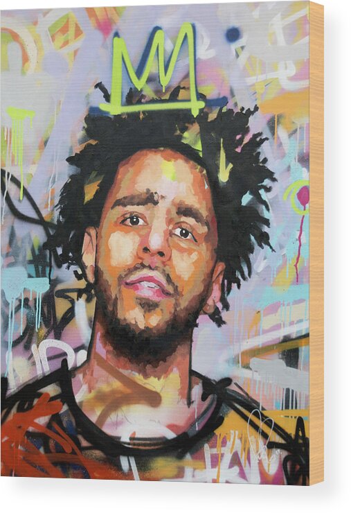 J Cole Wood Print featuring the painting J Cole by Richard Day