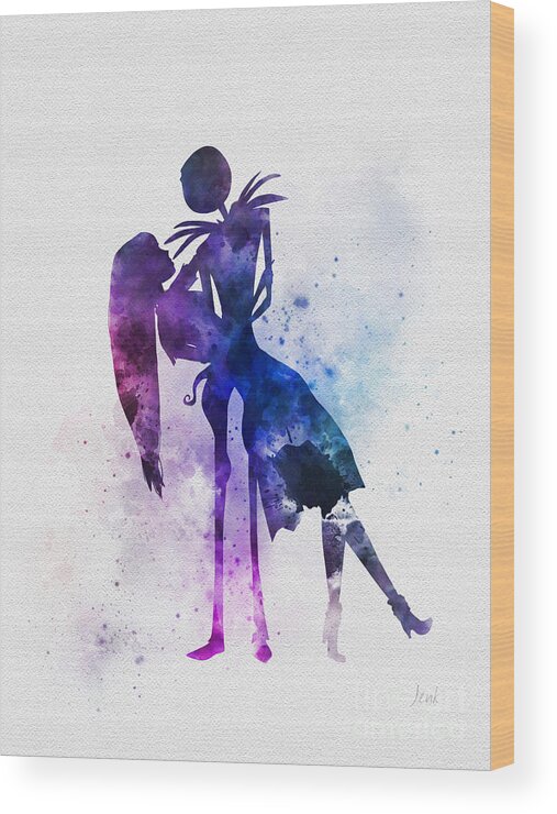 Nightmare Before Christmas Wood Print featuring the mixed media Jack and Sally by My Inspiration