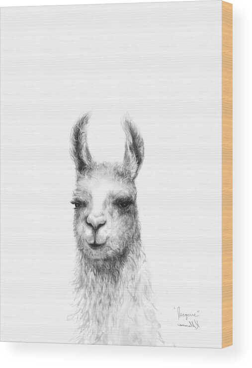 Llama Art Wood Print featuring the drawing Jacquie by Kristin Llamas