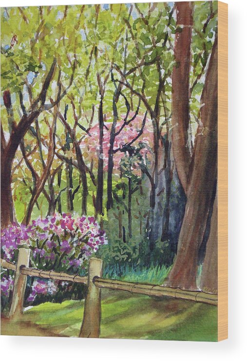 Trees Wood Print featuring the painting Japanese Tea Garden by Karen Coggeshall