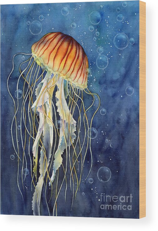Jellyfish Wood Print featuring the painting Jellyfish by Hailey E Herrera