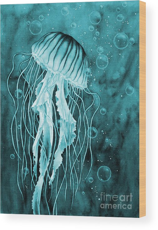 Jellyfish Wood Print featuring the painting Jellyfish in Blue by Hailey E Herrera