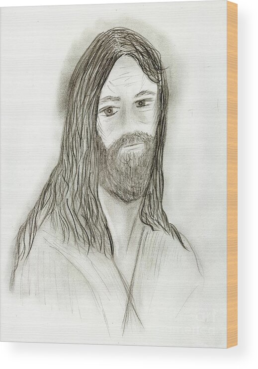 Jesus Wood Print featuring the drawing Jesus I by Sonya Chalmers