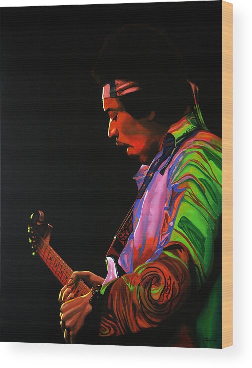 Jimi Hendrix Wood Print featuring the painting Jimi Hendrix 4 by Paul Meijering