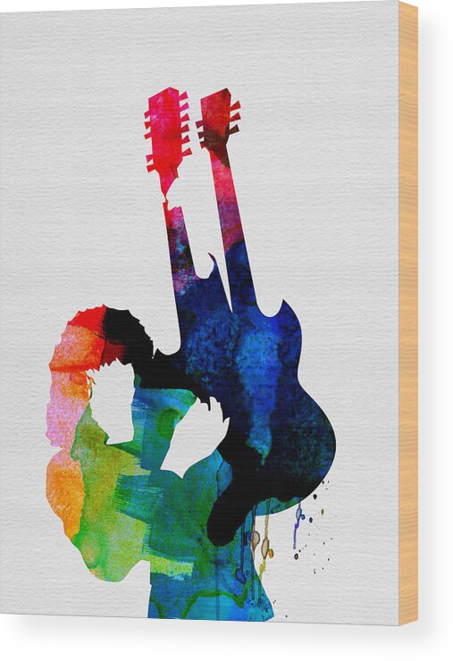 Jimmy Page Wood Print featuring the painting Jimmy Watercolor by Naxart Studio