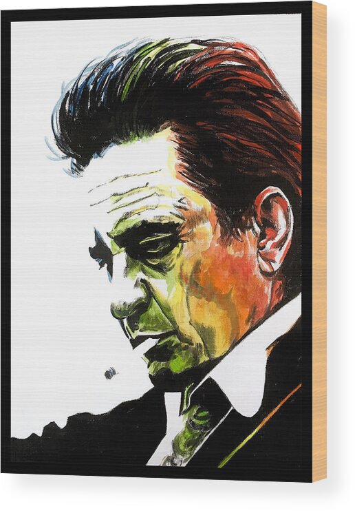 Portrait Wood Print featuring the painting Johnny Cash by Joel Tesch
