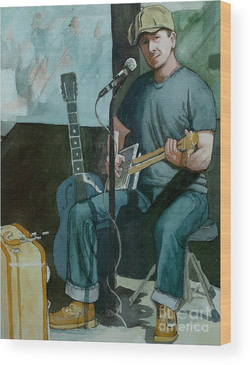 Musician Wood Print featuring the painting Jon Short-Have Blues will Travel by Lynn Babineau
