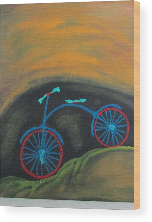 Abstract Riding Bicycles Wood Print featuring the painting Just Roamin by Sharyn Winters