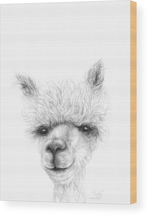 Llama Art Wood Print featuring the drawing Kady by Kristin Llamas