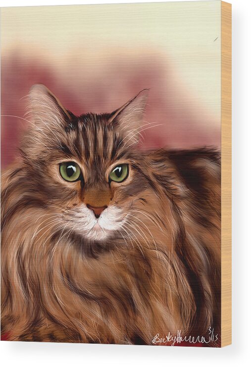 Cat Wood Print featuring the painting Katie- Custom Cat Portrait by Becky Herrera