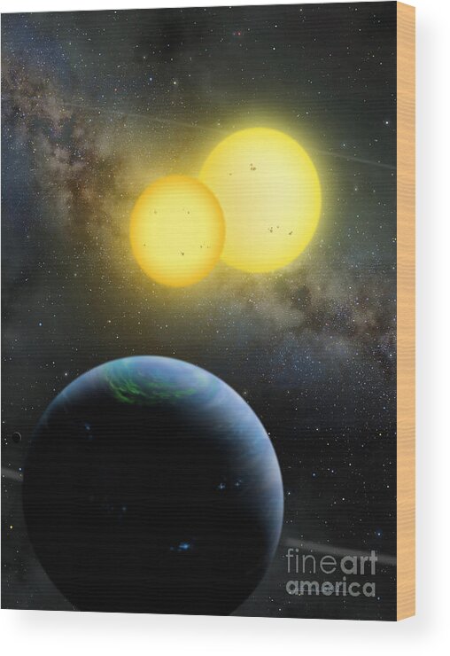 Lynette Cook Wood Print featuring the painting Kepler-35 by Lynette Cook