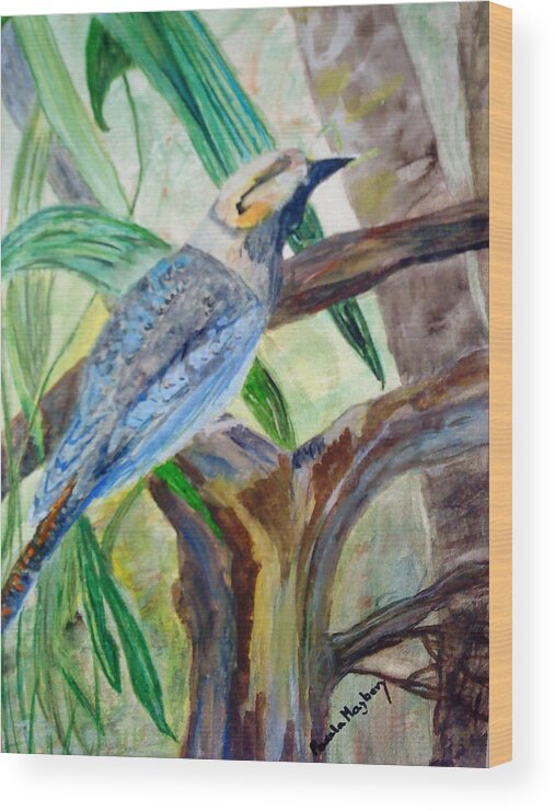 Nature Wood Print featuring the painting Kookaburra Dalcelo Leachii by Paula Maybery