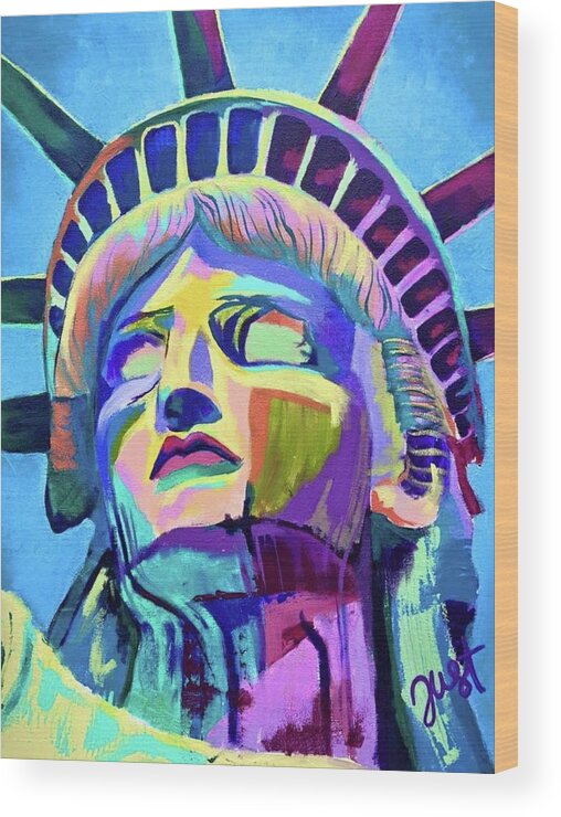 Statue Of Liberty Wood Print featuring the painting Lady Liberty by Janice Westfall