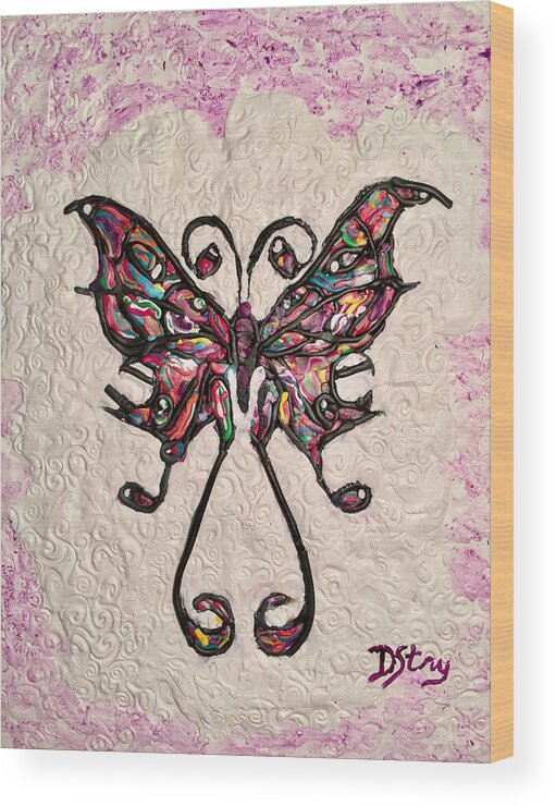 Butterfly Wood Print featuring the mixed media Lady T by Deborah Stanley