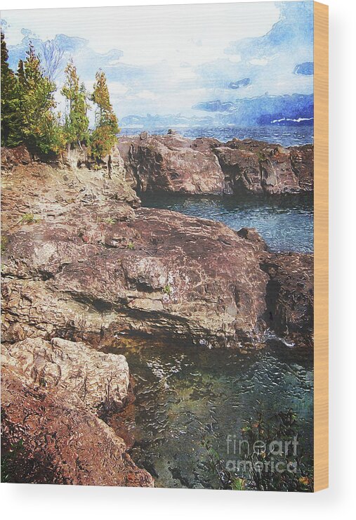 Upper Peninsula Wood Print featuring the digital art Lake Superior Peninsulas by Phil Perkins