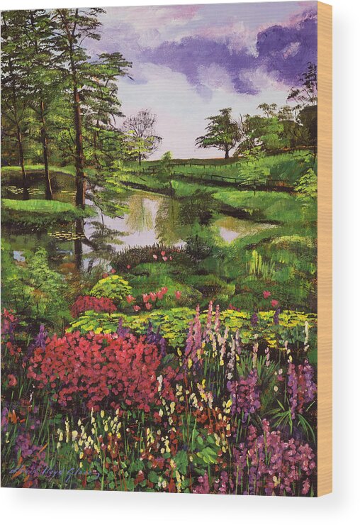 Lakes Wood Print featuring the painting Lakeside Garden by David Lloyd Glover