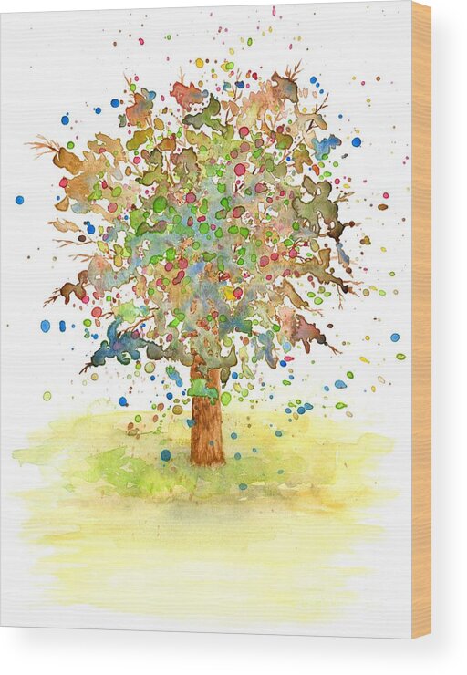 Tree Wood Print featuring the painting Landscape 466 by Lucie Dumas