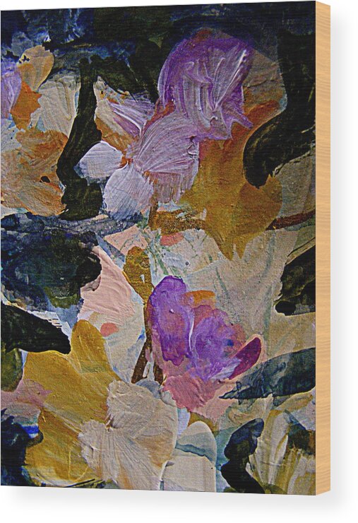 Gouache Abstract Flower Painting Wood Print featuring the painting Lavender Ladies by Nancy Kane Chapman