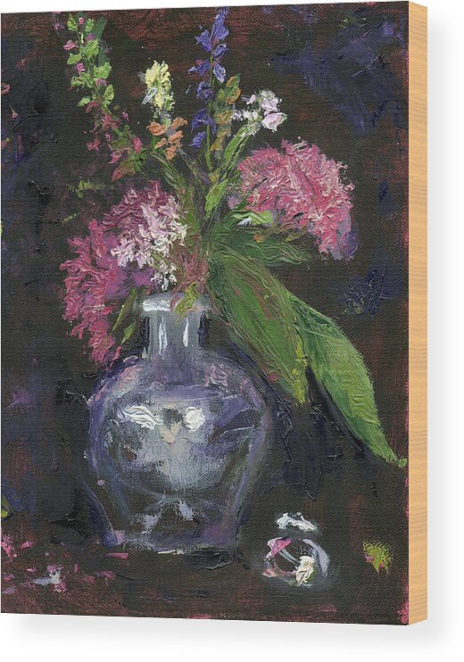 Palette Knife Wood Print featuring the painting Le vase de fleurs by Diane Martens