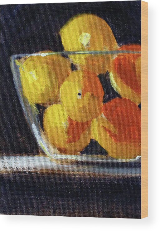 Citrus Fruit Painting Wood Print featuring the painting Lemon Bowl by Nancy Merkle