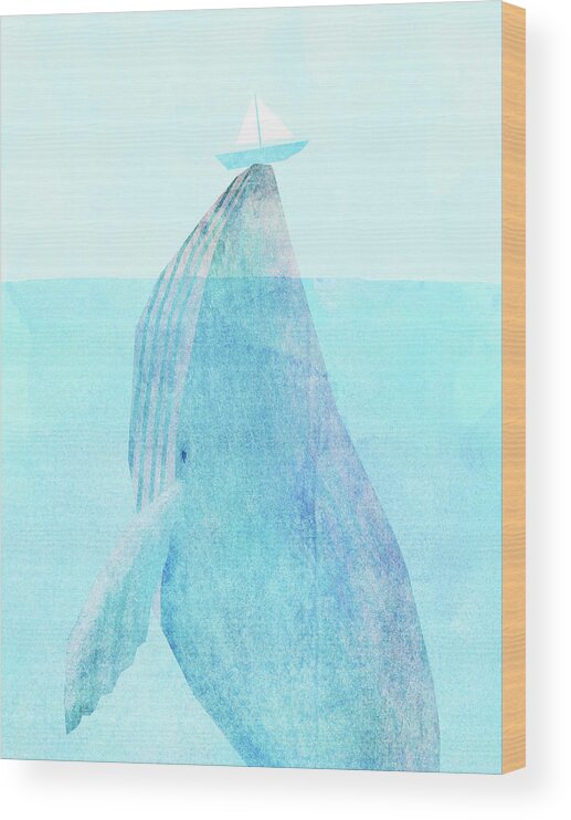 Whale Wood Print featuring the drawing Lift option by Eric Fan