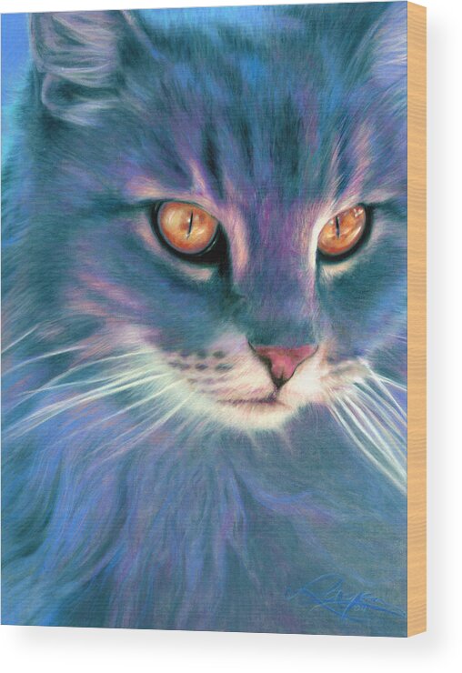 Cat Wood Print featuring the painting Lilac Cat by Ragen Mendenhall