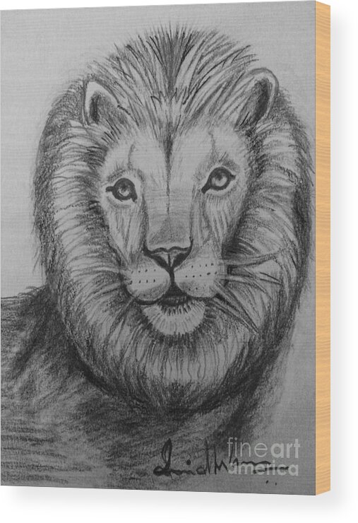 Sketch Lion Wood Print featuring the painting Lion by Brindha Naveen
