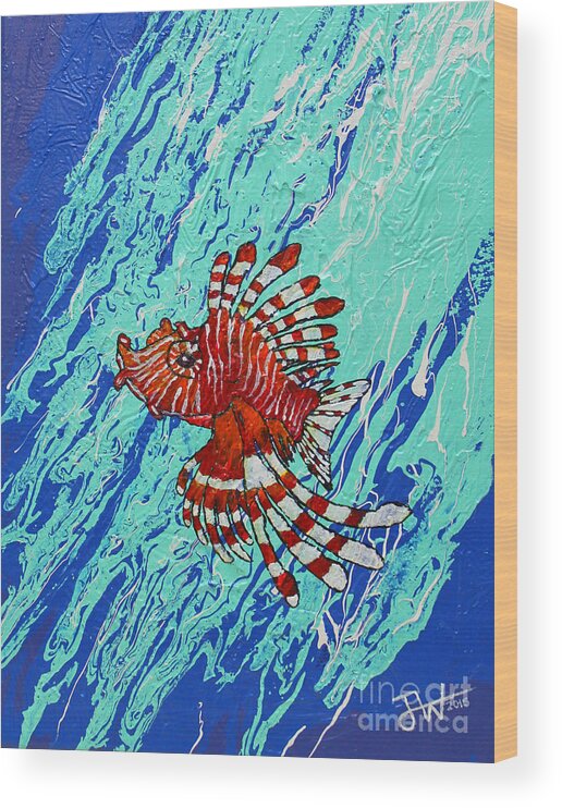 Lionfish Wood Print featuring the painting Lion Chief by Jerome Wilson