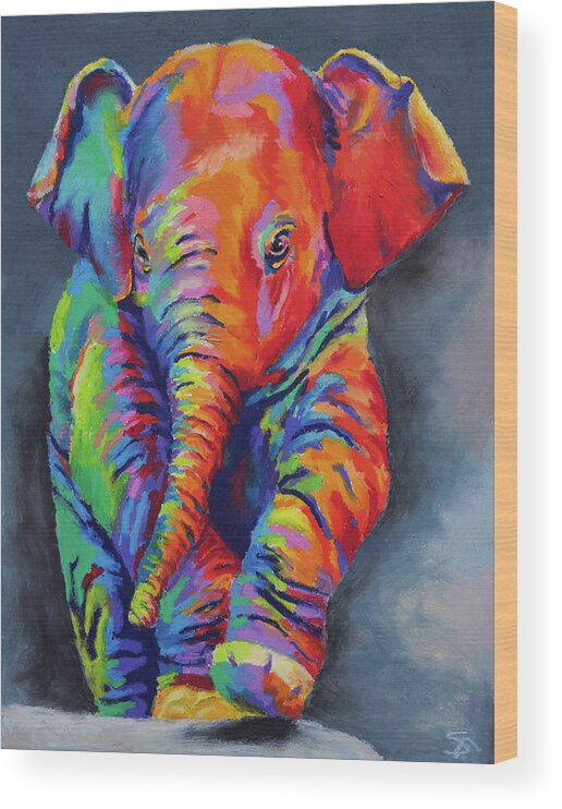 Elephant Wood Print featuring the painting Little Big One by Stephen Anderson