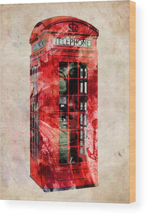 London Wood Print featuring the digital art London Phone Box Urban Art by Michael Tompsett
