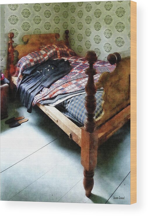 Long Sleeves Wood Print featuring the photograph Long Sleeved Dress on Bed by Susan Savad