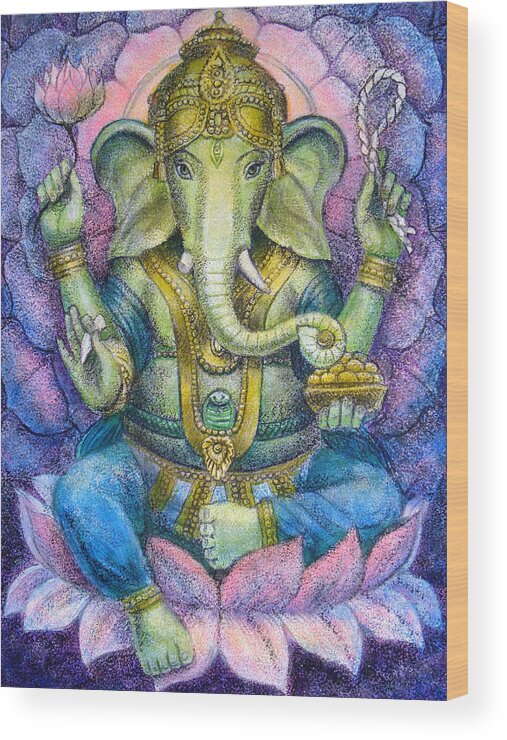 Lord Ganesha Wood Print featuring the painting Lotus Ganesha by Sue Halstenberg