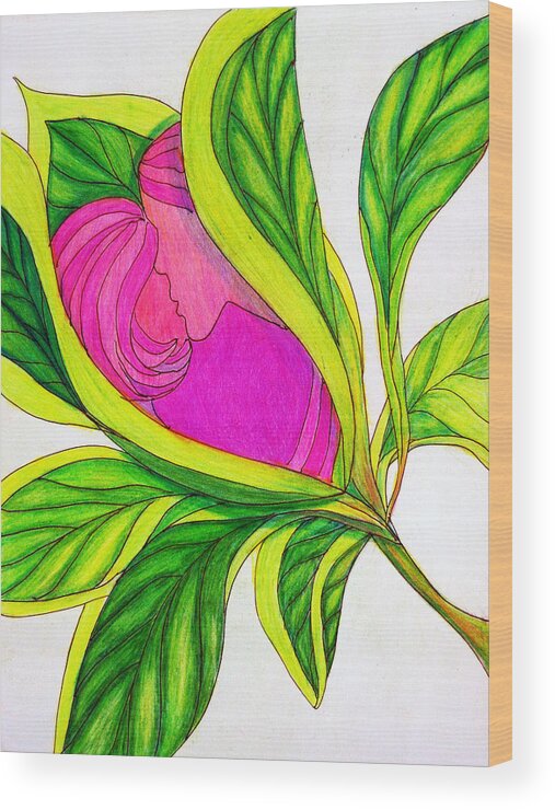 Love Wood Print featuring the drawing Love Blossoms by Barbara J Blaisdell