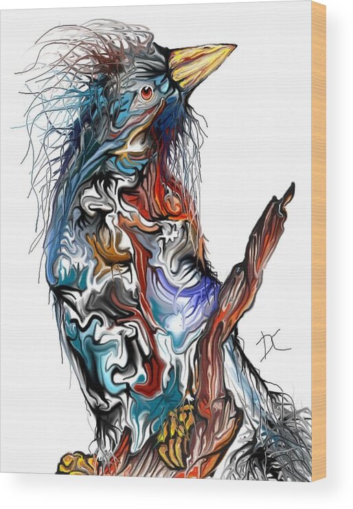 Abstract Wood Print featuring the digital art LSD Bird by Darren Cannell