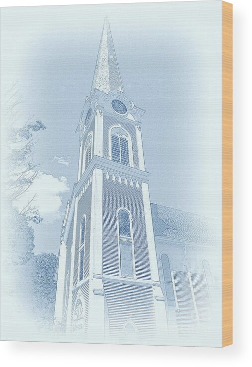 Spire Wood Print featuring the mixed media Manchester VT Church by Susan Lafleur