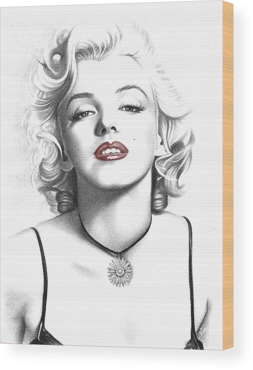 Portrait Wood Print featuring the drawing Marilyn Monroe - PPL885229 by Dean Wittle