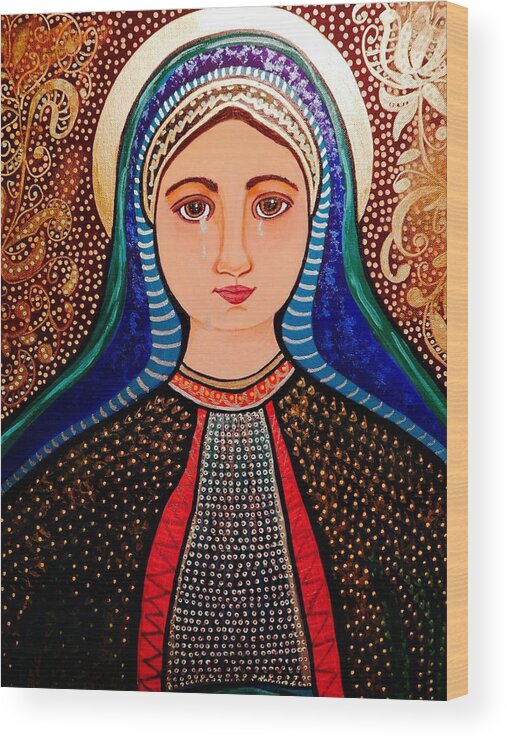 Mary Tears Golden Religious Wood Print featuring the painting Mary's Tears by Susie Grossman