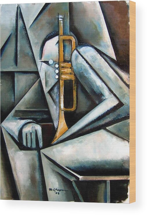 Jazz Trumpet Miles Davis Wood Print featuring the painting Masqualero by Martel Chapman