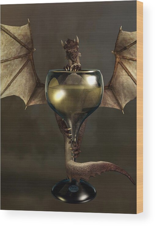 Wine Wood Print featuring the digital art Mead Dragon by Daniel Eskridge