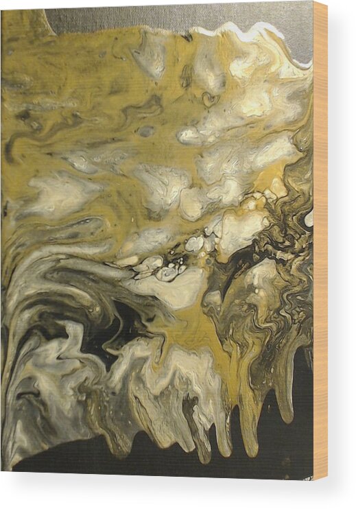 Abstract Wood Print featuring the painting Liquid Gold by C Maria Wall
