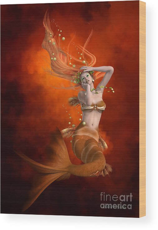 Mermaid Wood Print featuring the painting Mermaid in Red by Corey Ford