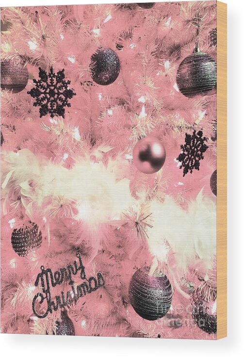 Pink Wood Print featuring the photograph Merry Christmas In Pink by Rachel Hannah